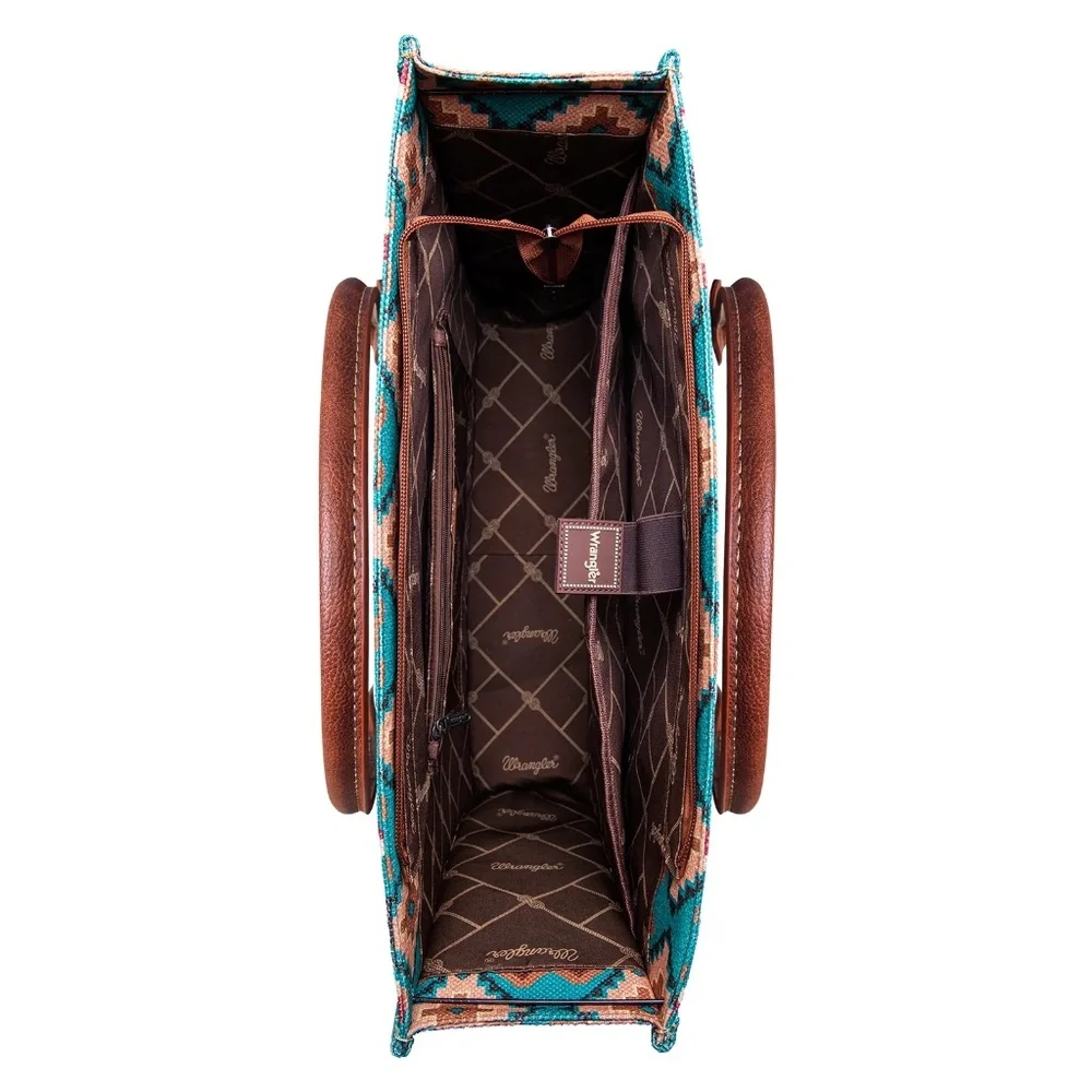 Wrangler Southwestern Pattern Dual Sided Print Canvas Wide Tote Dark Turquoise